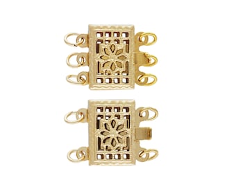 14K Gold Filled Rectangle Filigree Pearl Clasp, Flower Clasp, Box Clasp, Bracelet Clasp, Necklace Clasp,  Pearl Jewelry Findings 1/20 14K