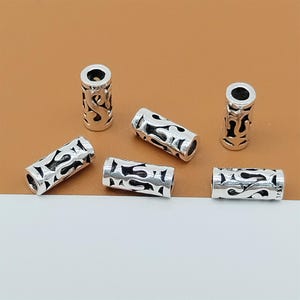 6 Sterling Silver Small S Tube Beads, Patterned Beads, 925 Silver Star Tube Beads, Bracelet Bead, Necklace Bead, Hollow Bead