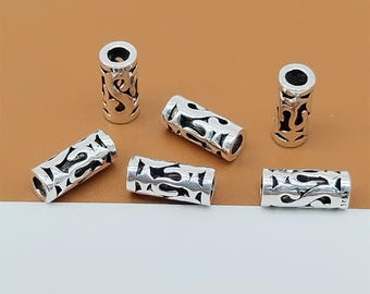 2 Sterling Silver Small S Tube Beads, Patterned Beads, 925 Silver Star Tube Beads, Bracelet Bead, Necklace Bead, Hollow Bead