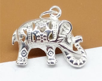 Sterling Silver Elephant Charm, 3D Elephant Charm for Necklace Bracelet Earring, 925 Silver Elephant Charm, Hollow Elephant Charm
