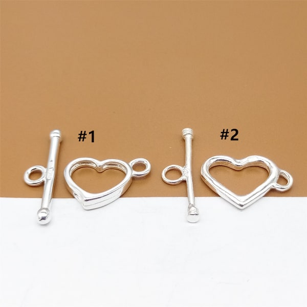 2 sets Sterling Silver Heart Toggle Clasps, Love Heart Toggle, 925 Silver Heart Clasp, Toggle Clasp for Bracelet Necklace