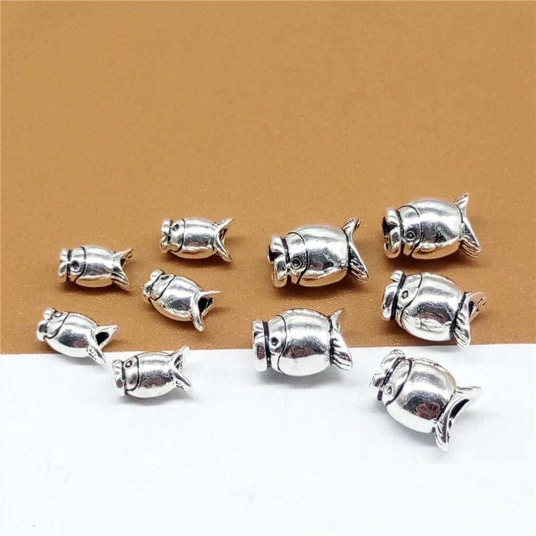 5 Sterling Silver Small Fish Beads, 925 Silver Fish Beads, Open Mouth