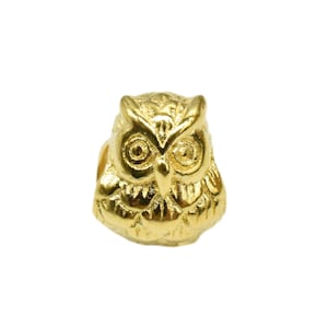 14K Gold Vermeil Style Owl Bead on 925 Sterling Silver, Heavy 14K Gold Plated Owl Bead, 4mm Hole Bead, Animal Bracelet Bead, Necklace Bead