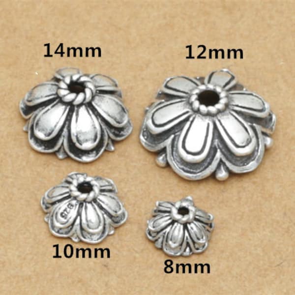 5 Sterling Silver Bead Caps, 925 Silver Flower Bead Cap, Silver Two Layer Bead Cap, Spacer Bead Cap, Bead Cap 8mm 10mm 12mm 14mm