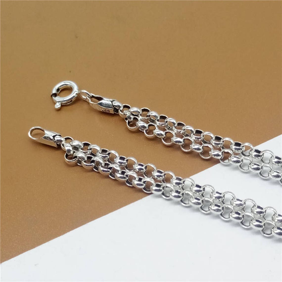 Sterling Silver Double Rolo Chain Double Belcher Chain 925 Etsy