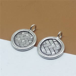 2 Karen Hill Tribe Silver Woven Charms, Weave Knot Disc Coin Charms 2-sided, Higher Silver Content for 925 Sterling Silver