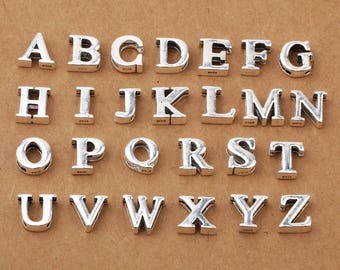 925 Sterling Silver Alphabet Slide Beads, Alphabet Beads, Slider Beads, Letter Beads for Bracelet