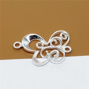 2 Sterling Silver Butterfly Connector Charms, 925 Silver Butterfly Connectors