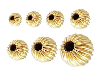 14K Gold gefüllte gewellte Perlen 2,5 mm 3 mm 4 mm 5 mm 6 mm 8 mm 10 mm, Gold gefüllte runde Kugelperlen, Schüttperlen, gerade gewellte Perlen