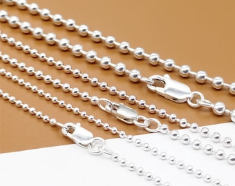 Sterling Silver Bead Chain, Sterling Silver Bead Ball Chain, 925 Silver Bead Chain Necklace 1.5mm 2mm 3mm 18 20 22 24 26 28 Inches