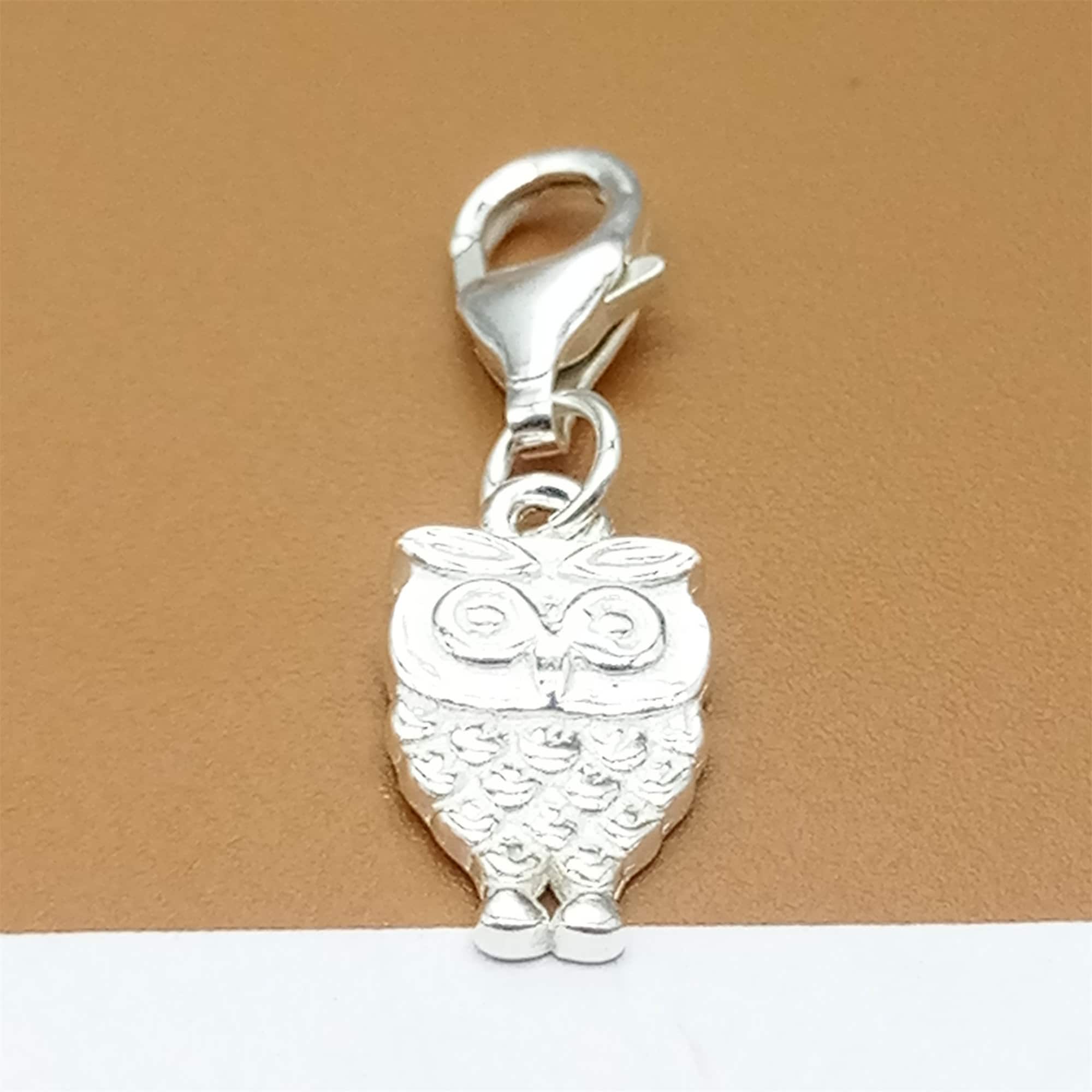 Sterling Silver Owl Clip On Charm, 925 Silver Owl Clip Charm w/ Clip On Lobster Clasp, Animal Charm,