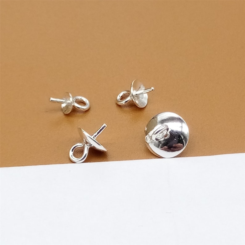 15 Sterling Silver Cup and Peg Drops for Half Drilled Pearl Bead, 925 Silver Cup Peg, Pearl Jewelry Findings, Pendant Charm Bail Cup 3mm-8mm image 5