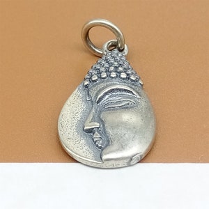 2 Sterling Silver Buddha Statue Drop Charms, 925 Silver Small Buddhist Charm, Chinese Fo Pendant, Buddhism Pendant for Meditation Yoga