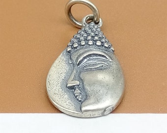 Sterling Silver Buddha Statue Drop Charm, 925 Silver Small Buddhist Charm, Chinese Fo Pendant, Buddhism Pendant for Meditation Yoga