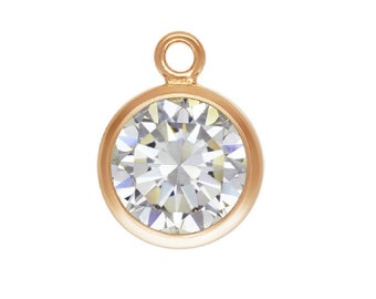 14K Rose Gold Filled Bezel Drop Charms w/ 6mm CZ, White Stone Charm, Rose Gold Filled Bezel Charm, Necklace Charm, Bracelet Charm