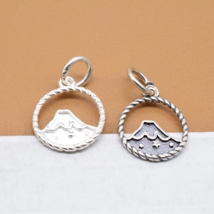 6 Sterling Silver Mountain Charms, 925 Silver Hill Circle Charm, Mountain Range Charm, Star Charm, Bracelet Charm, Necklace Charm