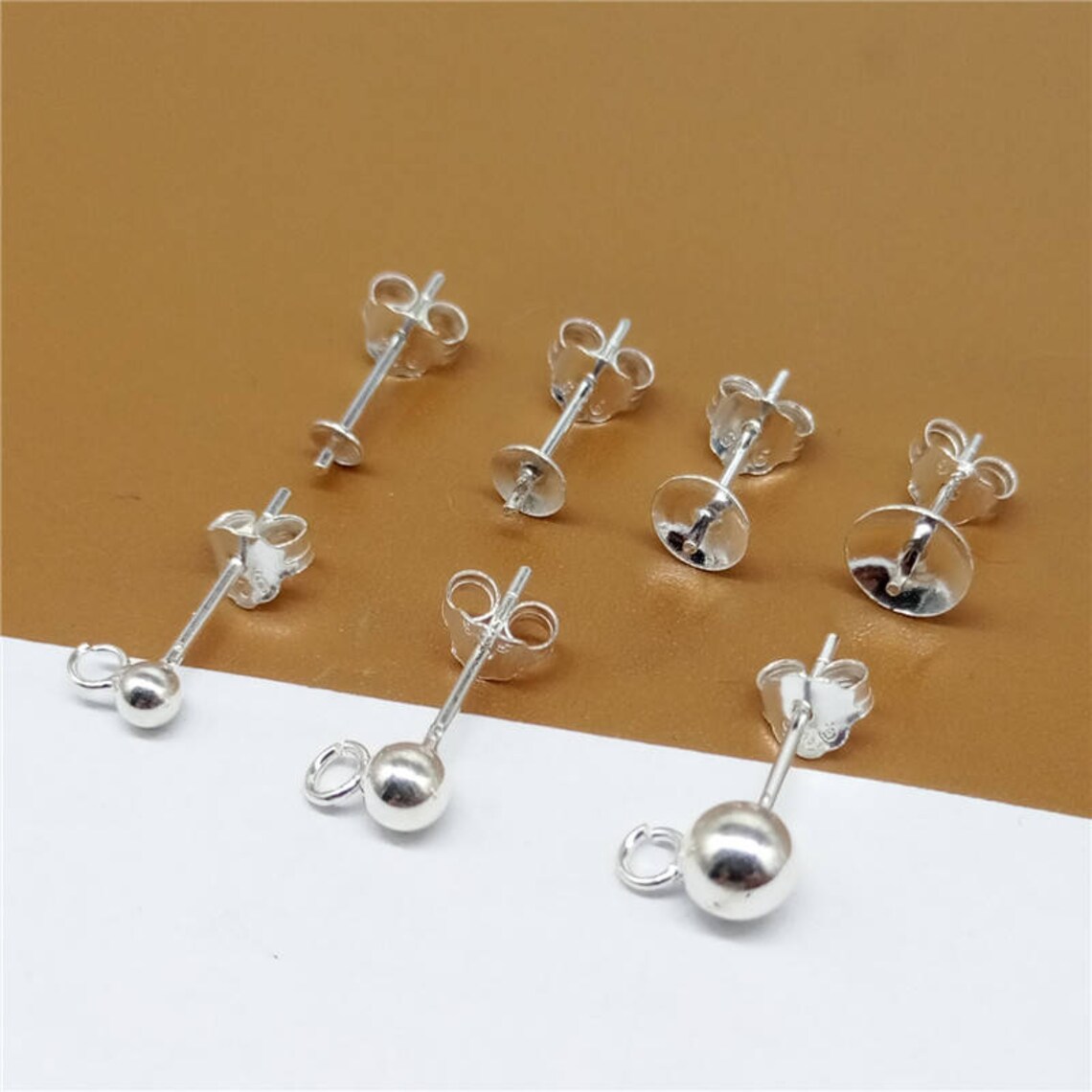 5 Pairs Sterling Silver Earring Posts With Cup Peg Ball Back 3mm 4mm ...