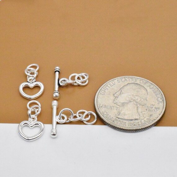 スターリングシルバーのハート型トグルクラスプ4個（チェーン付き