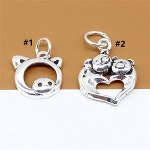3 Sterling Silber Schwein Charms, Schweinchen Charms, süßes Schwein, 925 Silber Schwein Charms, Liebe Herz Schwein Charm, Halskette Charm, Armband Charm