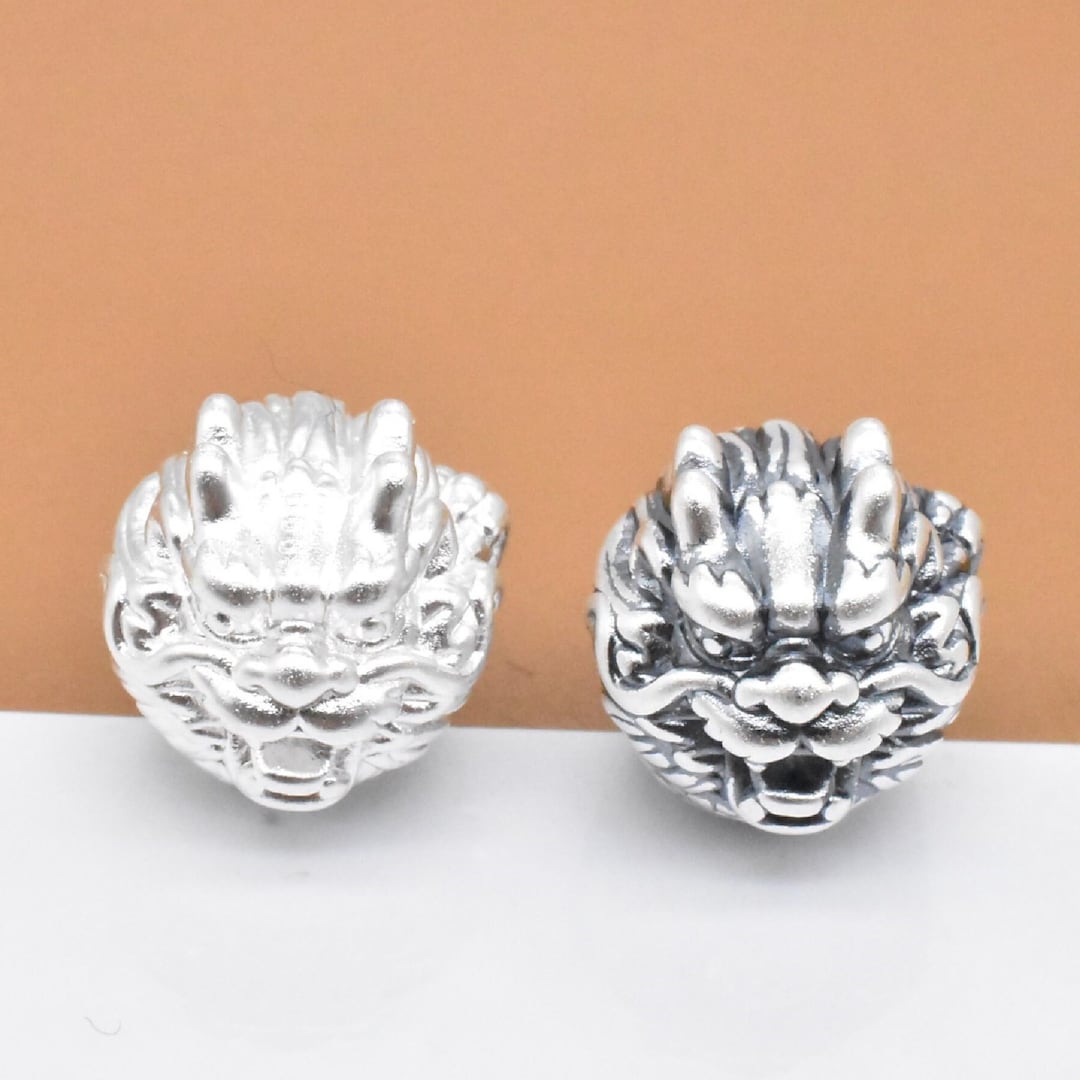999 Fine Silver Dragon Bead 3D, Sterling Silver Dragon Head Bead