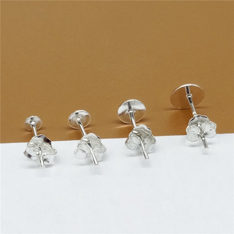 20 Pairs Sterling Silver Earring Posts w/ Flat Back 1.5mm 2mm 3mm 4mm 5mm 6mm 7mm 8mm, 925 Silver Earring Post Ear Stud w/ Stopper, Flat Pad image 4