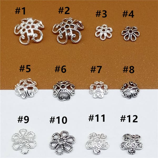 20 capuchons de perles en argent sterling, capuchons de perles en argent 925 pour bracelet, capuchons de perles en argent sterling 925, entretoises de perles