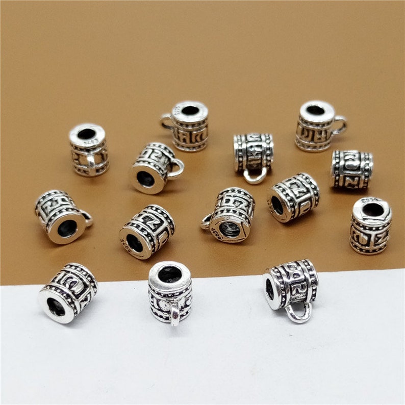 5 Sterling Silver Om Bail Beads 925 Silver Om mani padme hum Bail Beads Tube Bead Charms