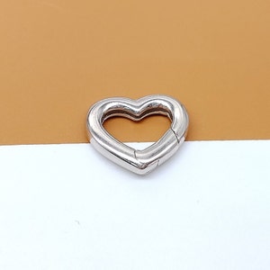 Sterling Silver Heart Push Clasp Rhodium Plated, 925 Silver Love Heart Gate Clasp, Hinged Clasp, Spring Gate Clasp, Holder Clasp 14x12.5mm