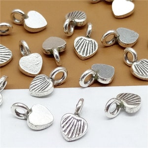 8 Thai Karen Hill Tribe Silver Love Heart Charms Pendants, Higher Silver Content than Sterling Silver