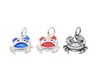 Dije de cangrejo de plata de ley, dije de cangrejo de plata 925, dije de cangrejo esmaltado, cangrejo rojo y azul, colgante de cangrejo, dije del océano, dije del mar, dije para collar