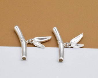 2 cuentas de tubo curvo de bambú de plata de ley, tubo de hoja de bambú de plata 925, cuenta de tubo de fideos, cuenta espaciadora brillante, cuenta de pulsera, cuenta de collar