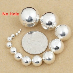 Sterling Silver No Hole Round Bead, Hollow or Solid Bead 925 Silver Seamless Round Ball Bead 2mm 2.5mm 3mm 4mm 5mm 6mm 7mm 8mm 9mm 10mm 12mm