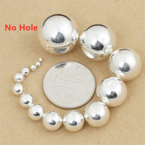 Perle ronde sans trou en argent sterling, perle creuse ou pleine en argent 925, boule ronde sans couture 2 mm 2,5 mm 3 mm 4 mm 5 mm 6 mm 7 mm 8 mm 9 mm 10 mm 12 mm