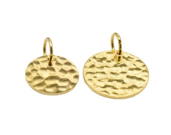 Colgante de disco martillado estilo vermeil de oro de 14 quilates, colgante de disco de plata de ley 925 chapado en oro de 14 quilates, etiqueta de disco redonda de 12 mm x 15 mm, colgante para collar