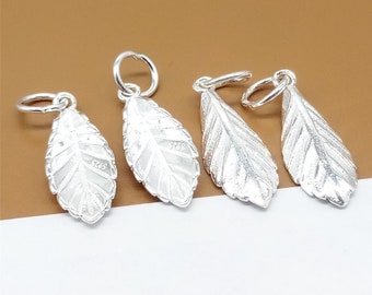 6 Sterling Silver Shiny Leaf Charms, Leaves Charms, 925 Silver Leaf Charm, Tree Charm, Nature Charm, Bracelet Charm, Necklace Charm