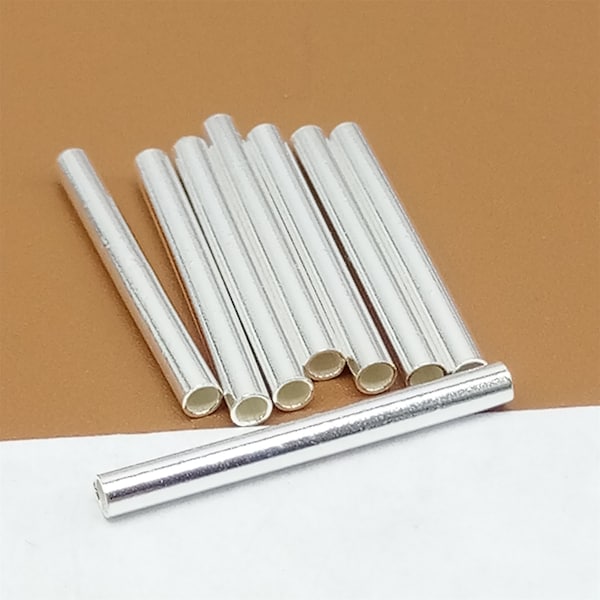 30 Sterling Silver Straight Tube Beads, Plain Tube Bead, 925 Silver Tube Bead, Smooth Tube Bead, Tubular Bead, Bracelet Spacer Bead