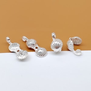 15 Sterling Silver Seashell Clamshell End Tip Covers, 925 Silver Fold Over Crimp Bead Tip, Knot Tip Cover End, End Clam Shell Crimp Tip