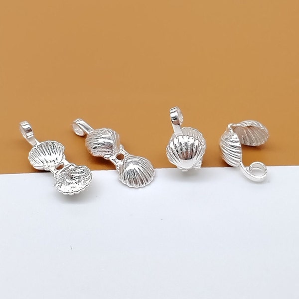 15 Sterling Silver Seashell Clamshell End Tip Covers, 925 Silver Fold Over Crimp Bead Tip, Knot Tip Cover End, End Clam Shell Crimp Tip