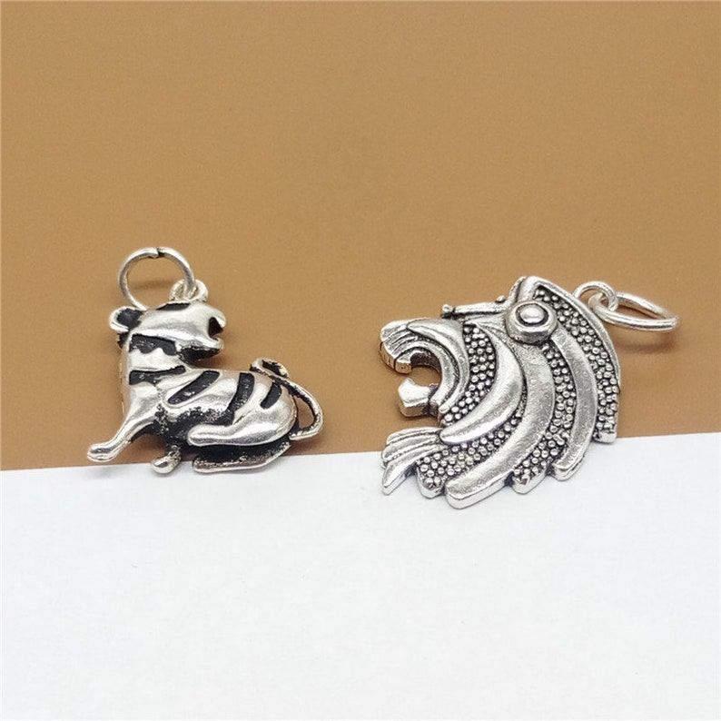 TZ1413 925 Silver Tiger Lion Charms Animal Charms Lion Charms Zoo Charms 2 Sterling Silver Tiger Charms