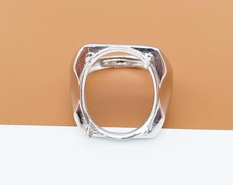 Sterling Silver Concave Ring Prong Setting, Rhodium Plated Adjustable Ring, 925 Silver Oval Ring Bezel Setting, Fit 16x20mm Gemstone