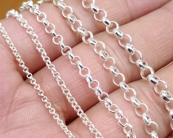 Sterling Silver Rolo Chain Unfinished, Bulk Rolo Chain, 925 Silver Rolo Chain, Belcher Chain 1.5mm 2mm 3mm 3.5mm 4mm Sold By Feet
