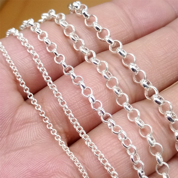Sterling Silver Rolo Chain Unfinished, Bulk Rolo Chain, 925 Silver Rolo Chain, Belcher Chain 1.5mm 2mm 3mm 3.5mm 4mm Sold By Feet
