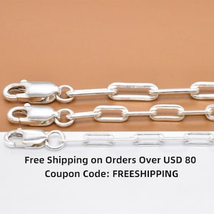 スターリングシルバーペーパークリップチェーン、925シルバーペーパークリップチェーン、長方形ドローイングケーブルチェーンロブスターケーブルチェーン2.5 mm 3 mm 3.5 mm 14 16 18 20 22