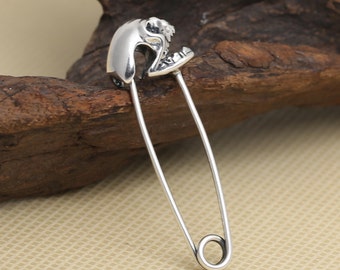 Sterling Silver Skull Brooch Pinback, Sterling Silver Skull Head Pinback, 925 Silver Skull Pinback, Sterling Silver Brooch Pin back - LA437