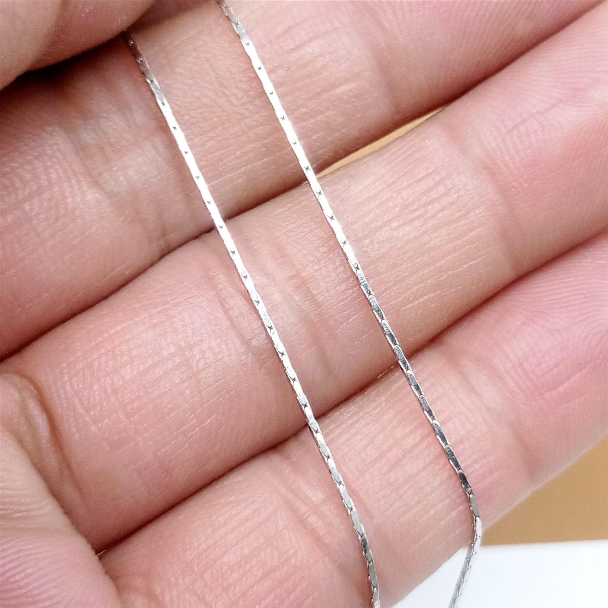 Sterling Silver Cardano Chain w/ Rhodium Plated, Hammered Bamboo Chain, 925 Silver Tarnish-Free Cardano Necklace Chain 16 18 Inches