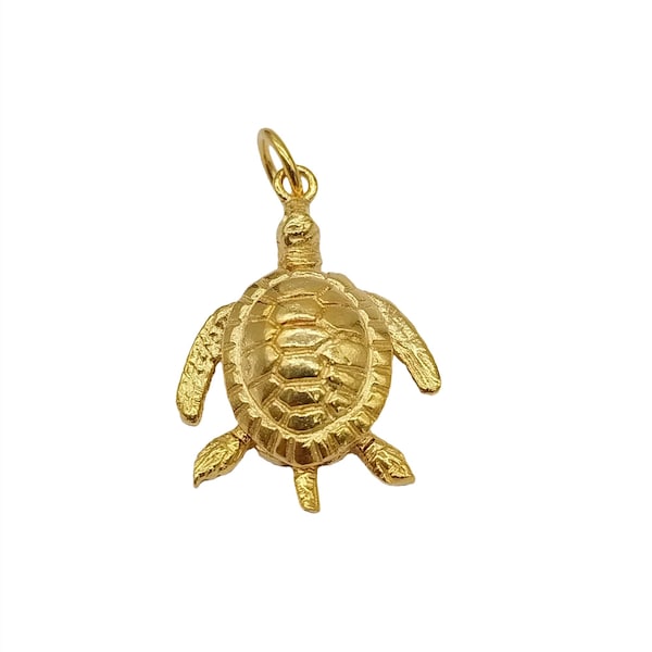 14K gouden vermeil-stijl schildpadbedel 3D, 1 micron 14K verguld op sterlingzilver Actieve zeeschildpadbedel, oceaanbedel, armbandbedel
