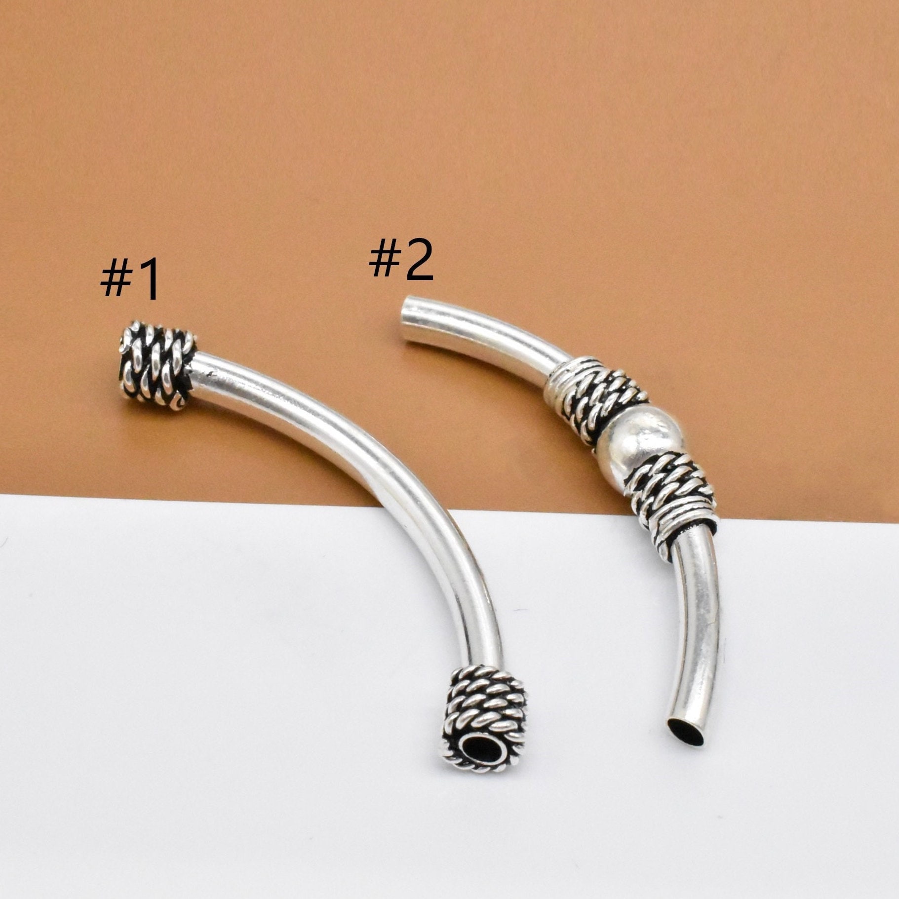 Sterling Silver Curved Tube Beads 925 Silver Tube Bead Etsy