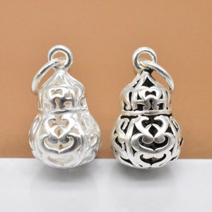 4 breloques gourde en argent sterling, breloque gourde creuse en argent 925, porte-bonheur, breloque bonne fortune, pendentif gourde, bracelet à breloques collier