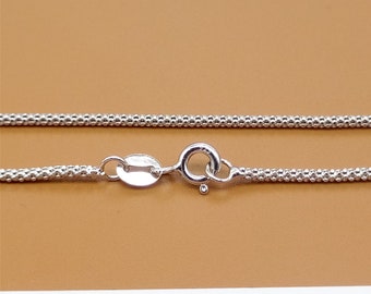 Collana In Argento Sterling 925 Con Catenina A Corda Popcorn, Placcatura Rodio, Spessore 1,8 Mm, Lunghezza 40,6 Cm, Elegante E Antiappannamento, In Scatola Regalo