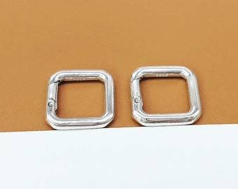 Quadratischer Druckverschluss aus Sterlingsilber, 925er Silber Geometrieverschluss, Glänzender Sprungverschluss, Klappverschluss, Halsketten-Halter-Verschluss 13 mm